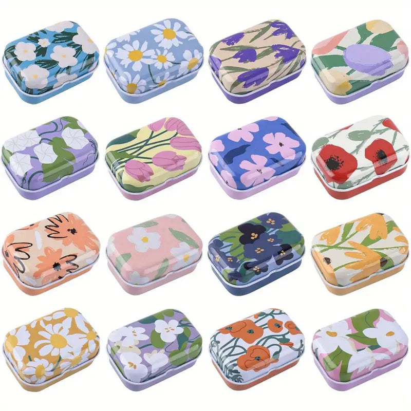 Mini Flower Metal Notion Tins with Lids