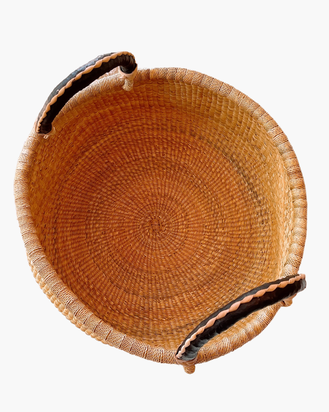 Big Blue Moma: Round Large Two Handle - Handwoven Baskets from Ghana