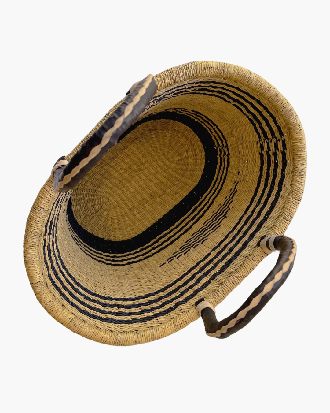 Big Blue Moma: Small Tulip Shape with Handle - Handwoven Baskets from Ghana