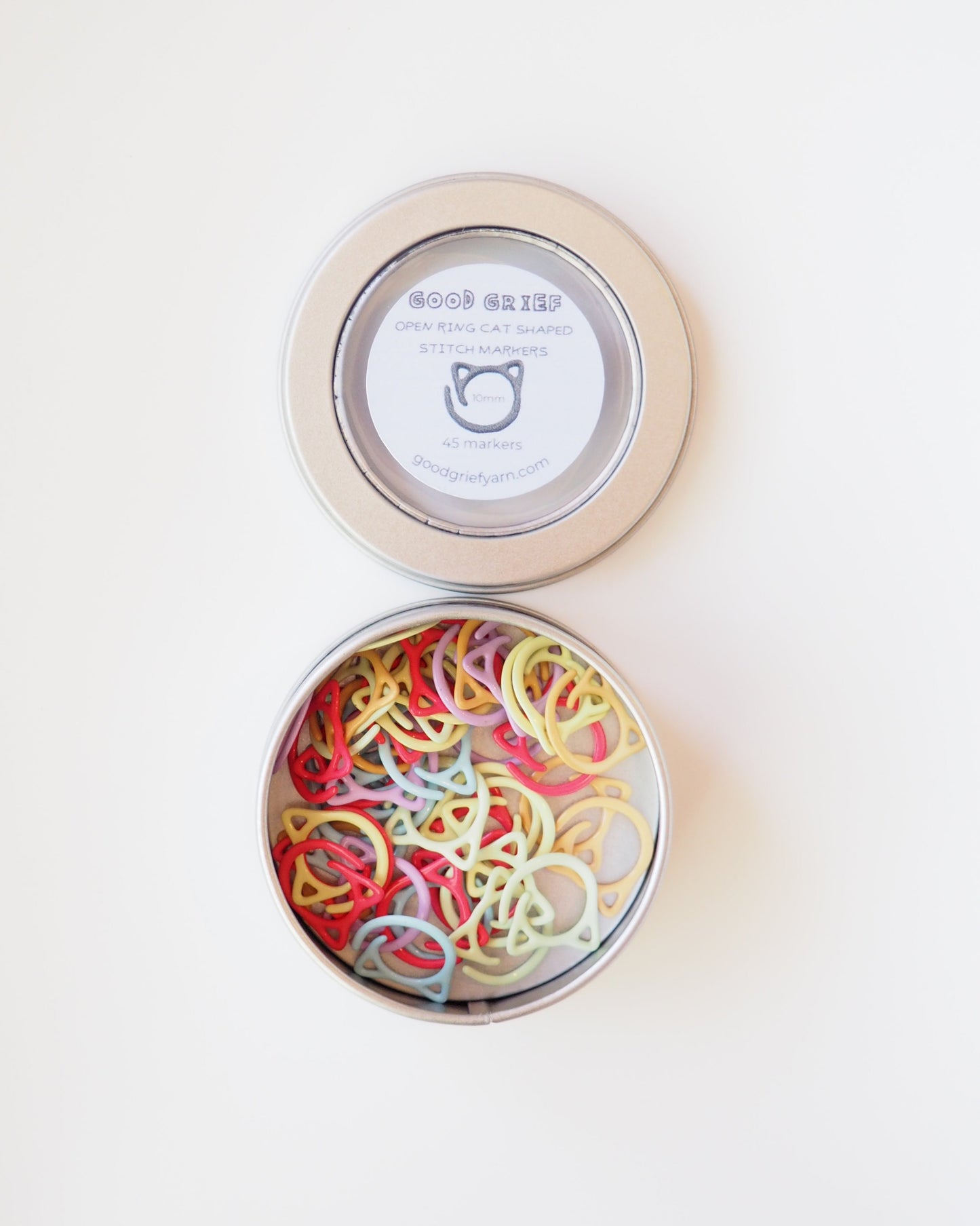 GG Cat Shaped Metal Open Ring Stitch Markers - Set of 45