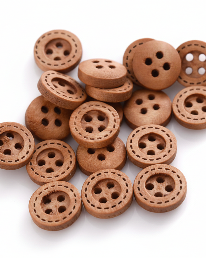 Stitched Border Wooden Buttons – 12mm