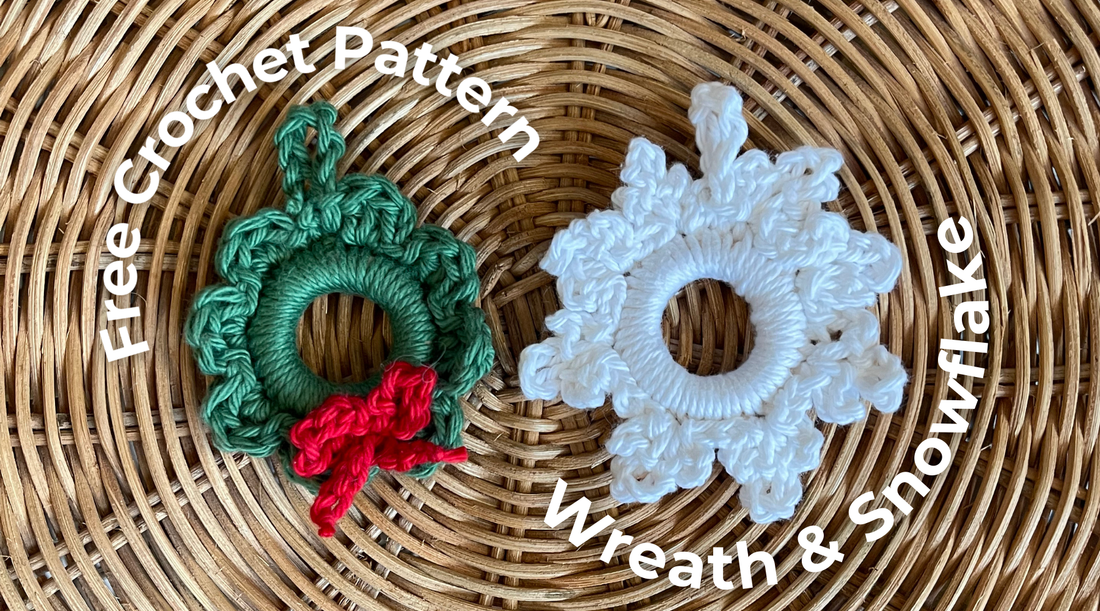 Crochet Christmas Wreath and Snowflake Ornaments