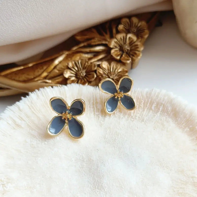 Blue Glazed Camellia Earrings