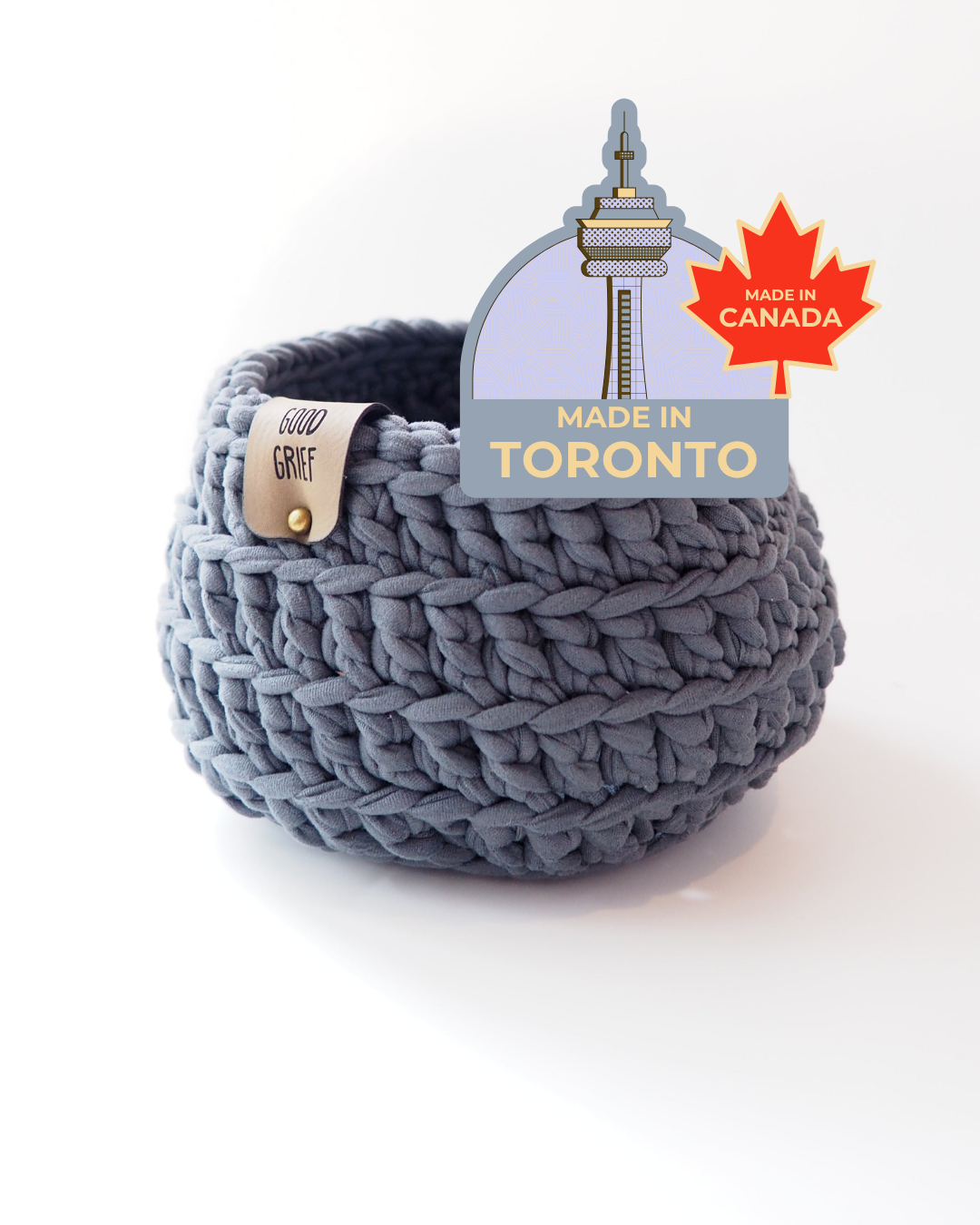 Good Grief Handmade Crochet Basket - Charcoal 2.0