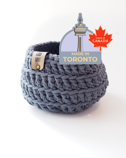 Good Grief Handmade Crochet Basket - Charcoal 2.0