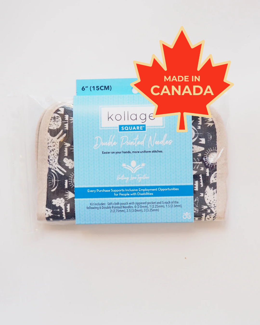 Kollage Square: Ergonomic Double Pointed Needle Set with Case