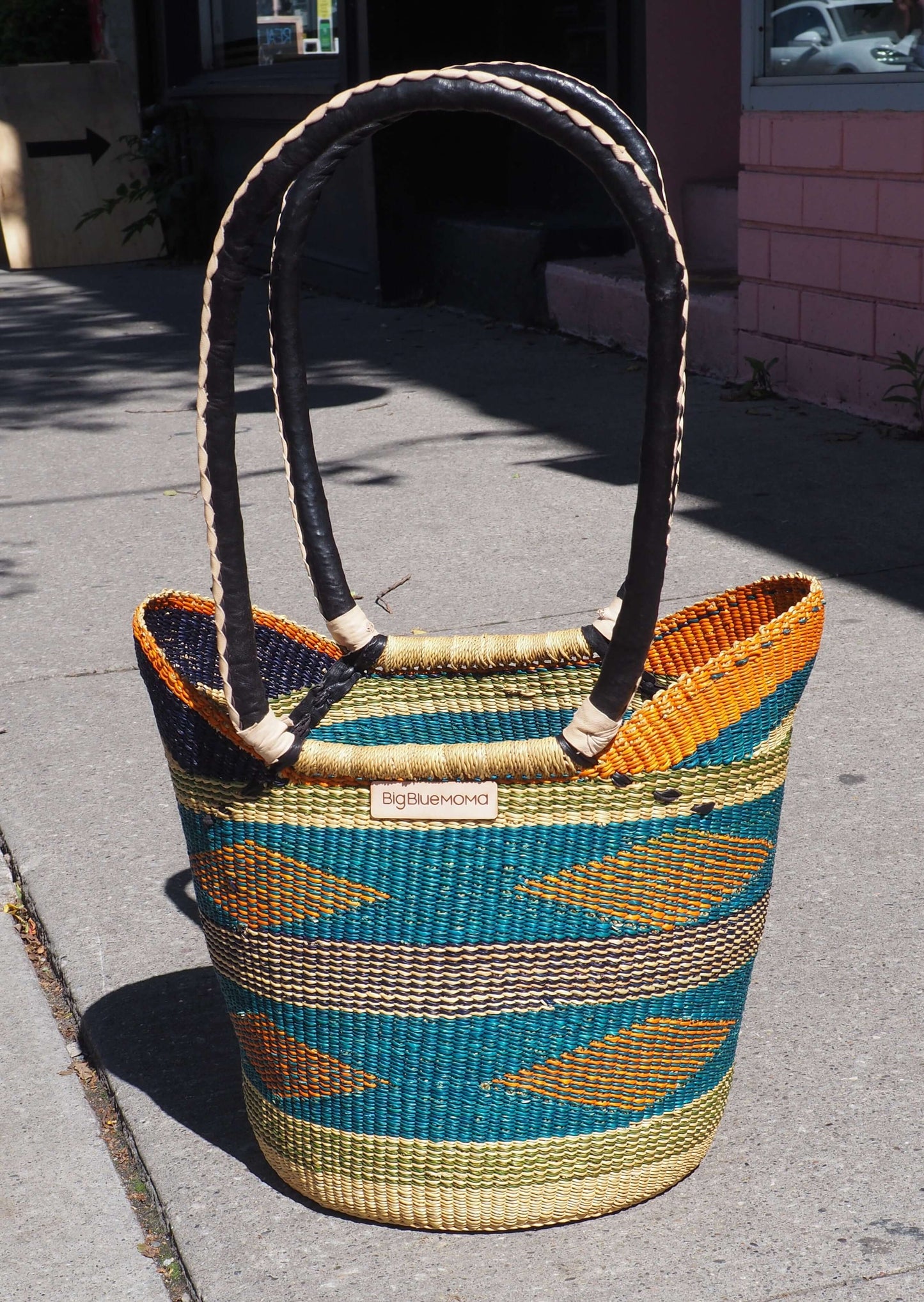 Big Blue Moma: Shoulder Shopper - Handwoven Baskets from Ghana