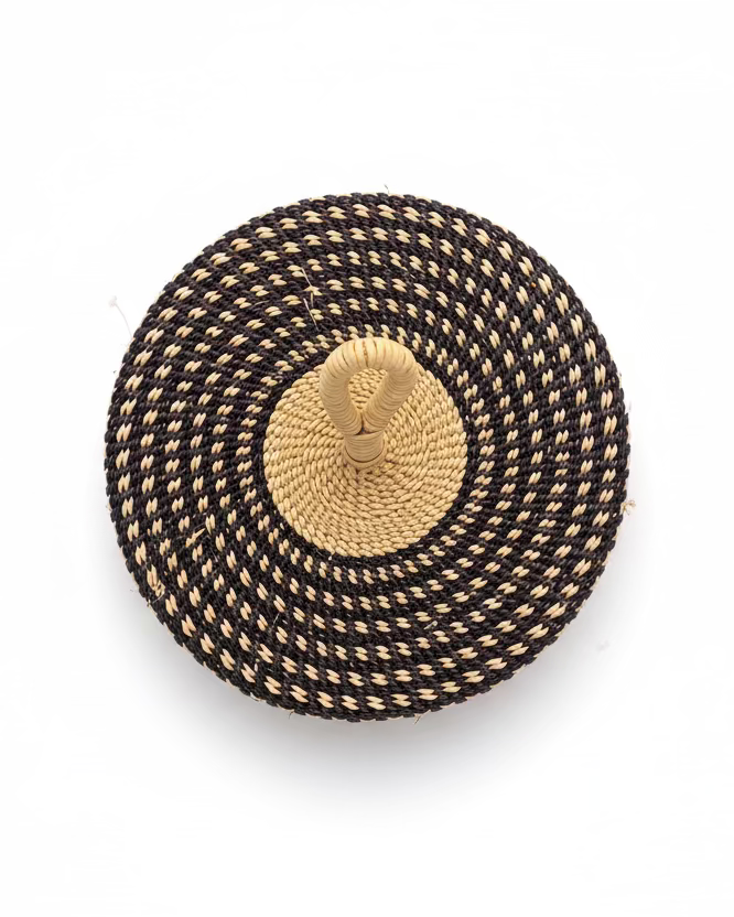 Big Blue Moma: Single Weave Mini Lidded Pot - Handwoven Baskets from Ghana