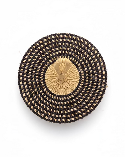 Big Blue Moma: Single Weave Mini Lidded Pot - Handwoven Baskets from Ghana