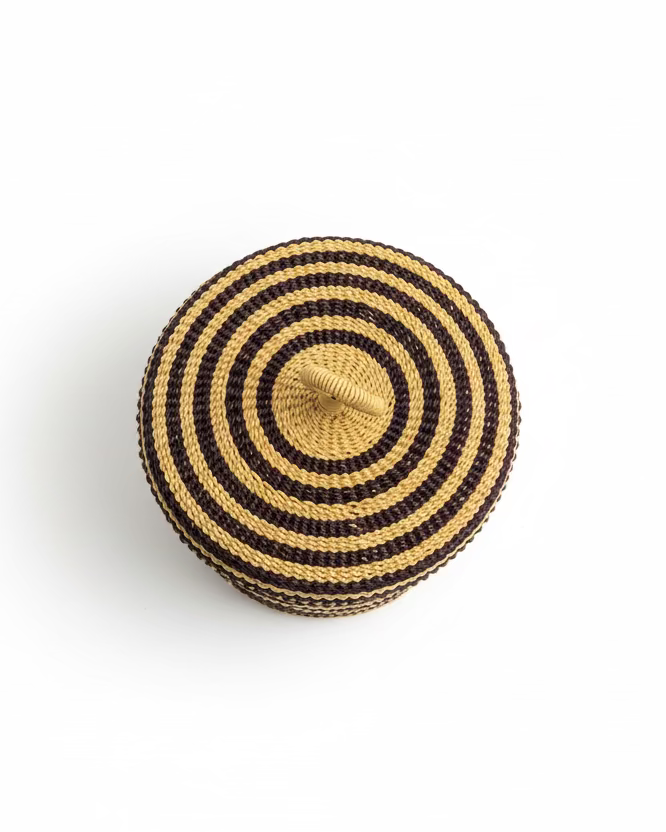 Big Blue Moma: Single Weave Mini Lidded Pot - Handwoven Baskets from Ghana