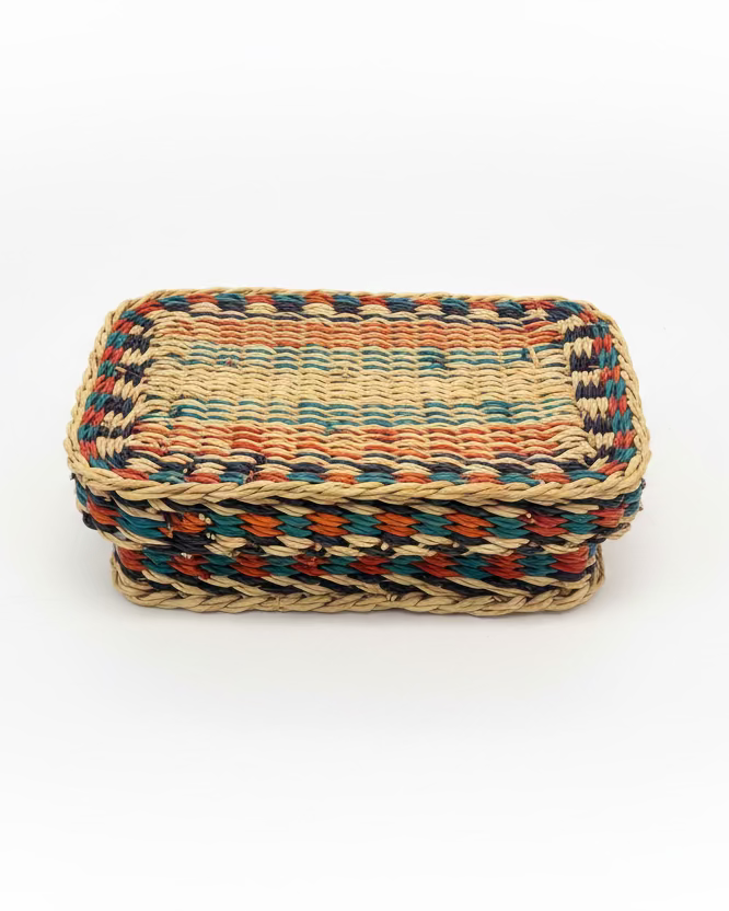 Big Blue Moma: Rectangular Basket With Lid - Handwoven Baskets from Ghana