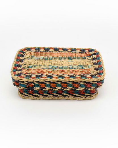Big Blue Moma: Rectangular Basket With Lid - Handwoven Baskets from Ghana