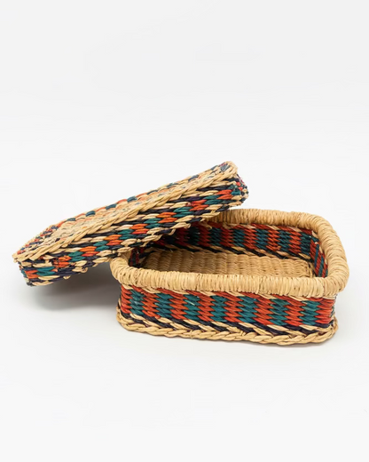 Big Blue Moma: Rectangular Basket With Lid - Handwoven Baskets from Ghana