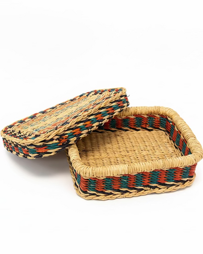 Big Blue Moma: Rectangular Basket With Lid - Handwoven Baskets from Ghana