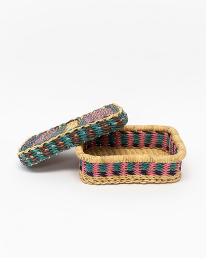Big Blue Moma: Rectangular Basket With Lid - Handwoven Baskets from Ghana