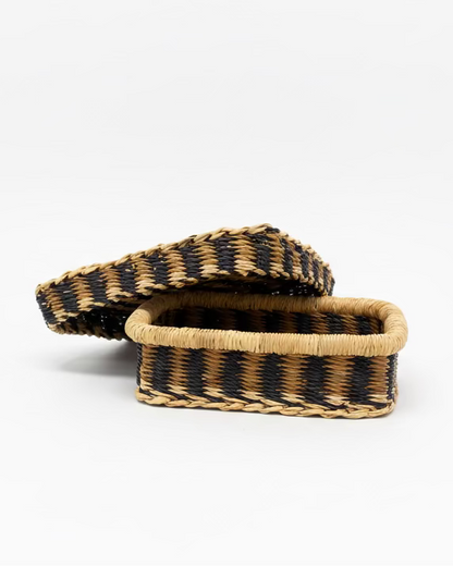 Big Blue Moma: Rectangular Basket With Lid - Handwoven Baskets from Ghana