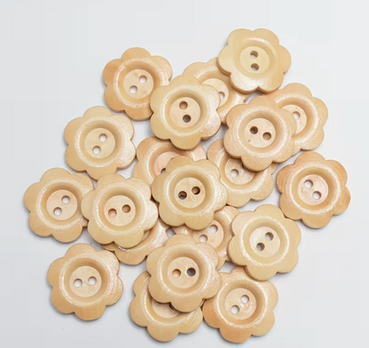 Botones de madera en forma de flor de estilo vintage