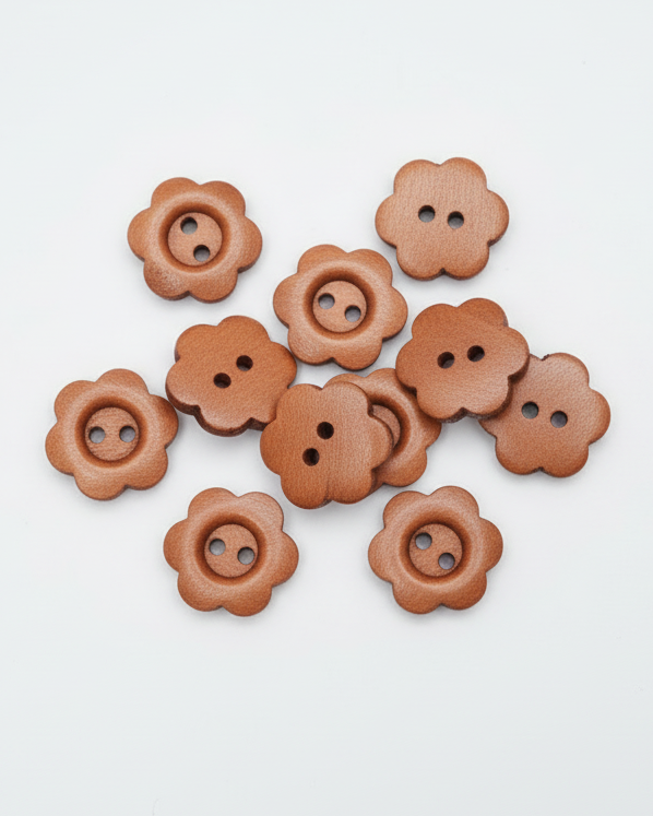Botones de madera en forma de flor de estilo vintage