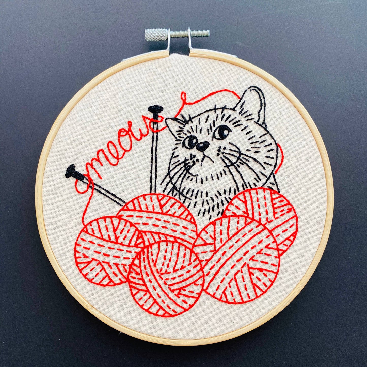 Hook, Line & Tinker: Kitten with Knitting Complete Embroidery Kit