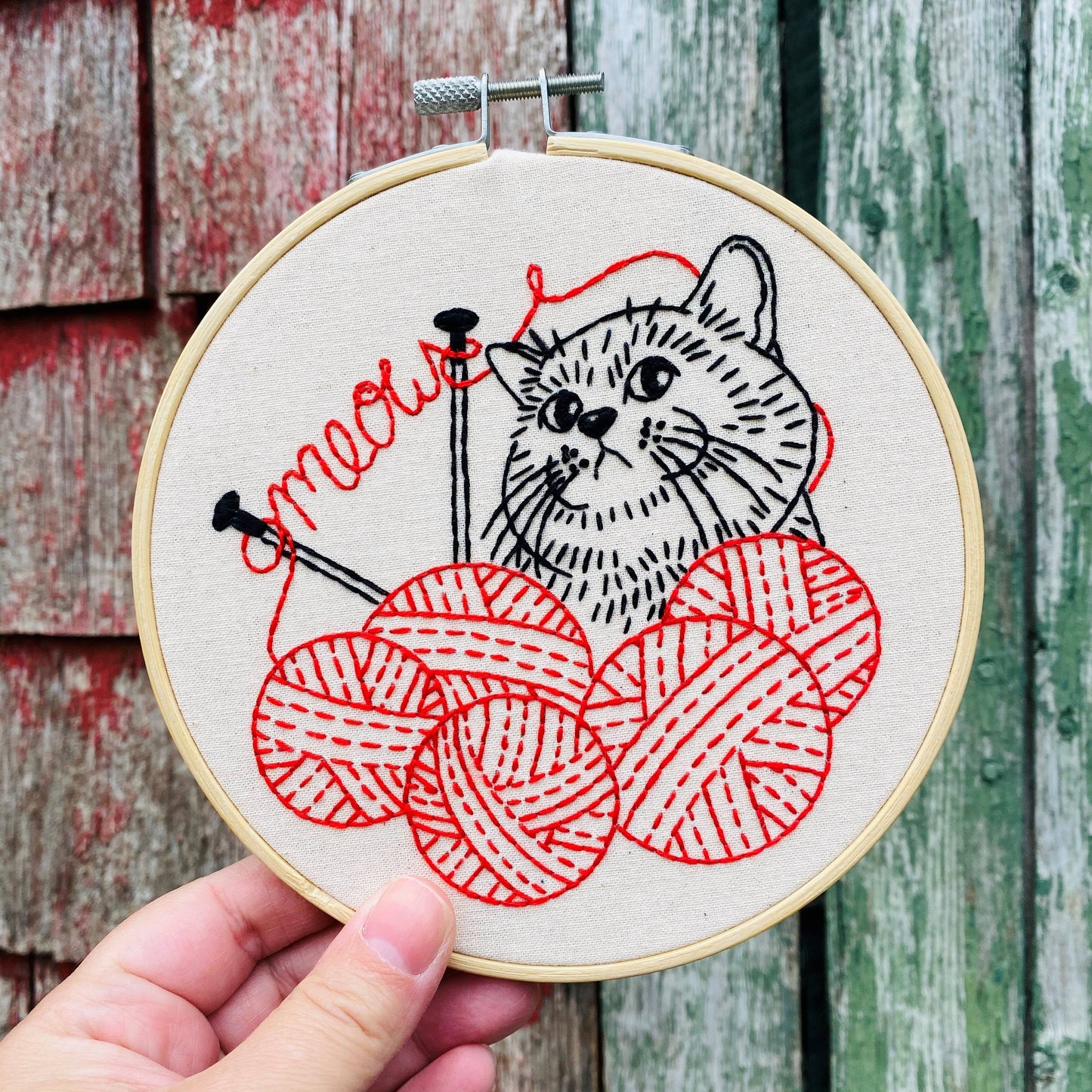 Hook, Line & Tinker: Kitten with Knitting Complete Embroidery Kit