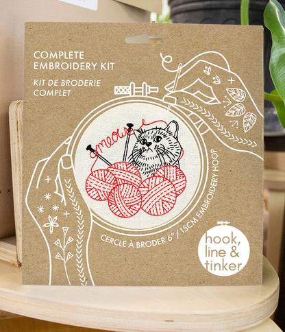 Hook, Line & Tinker: Kitten with Knitting Complete Embroidery Kit