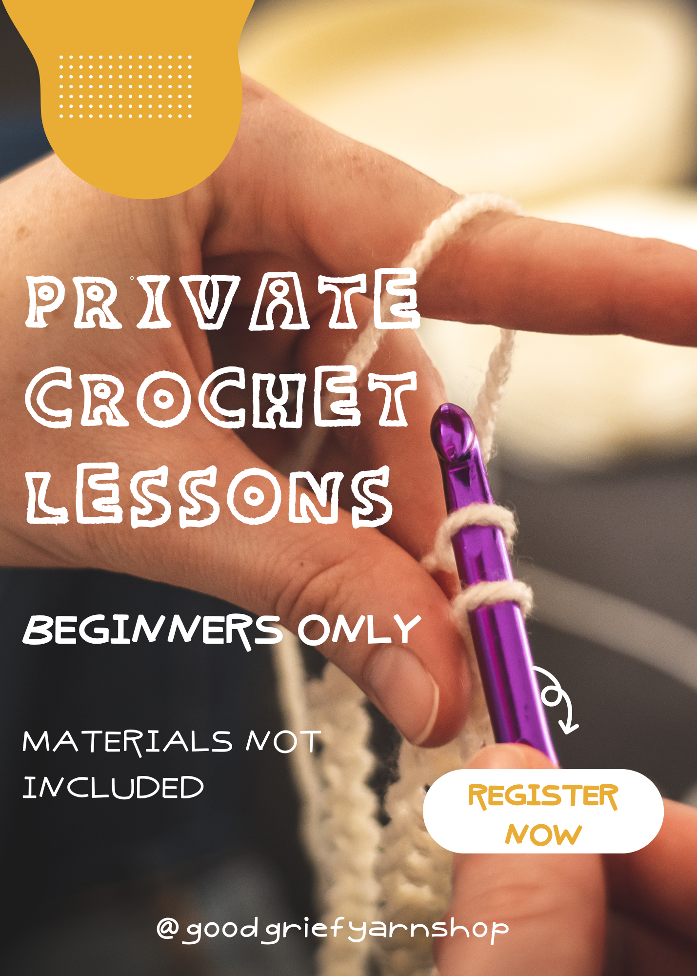 Private Beginner Crochet Lessons - with Mariah (in-person)