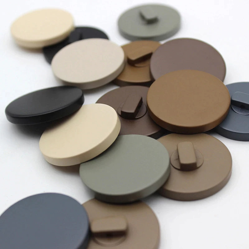 Set of 15mm Resin Shank Buttons in Various Colors: Black, Blue Grey, Coffee, Cream, Tan, Silver