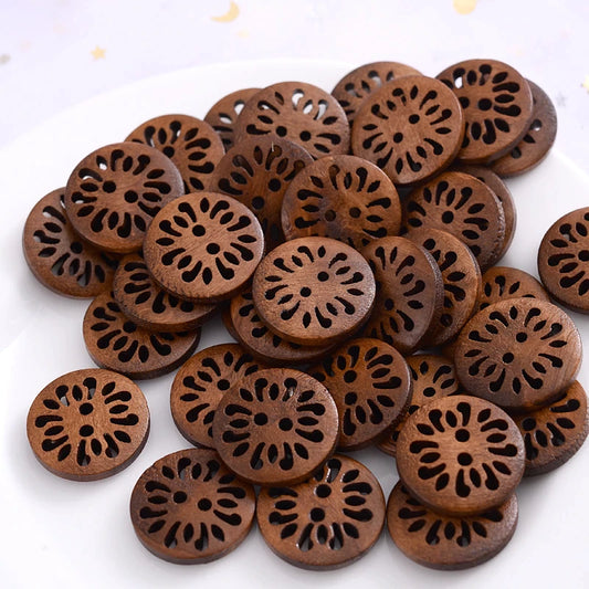 Botones de madera con forma de crisantemo (18 mm)