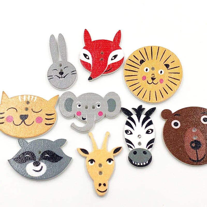 Botones de madera con forma de animales