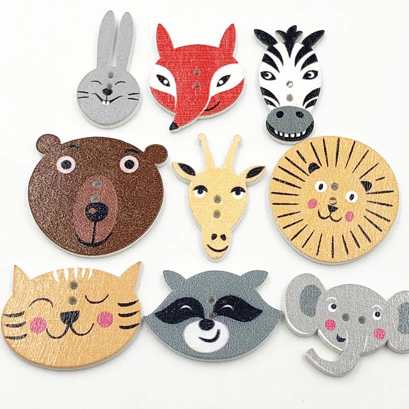 Botones de madera con forma de animales