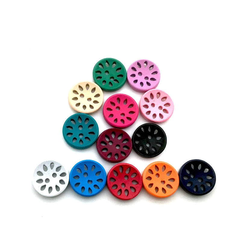 Colourful Wood Buttons with Floral Cutouts(15mm)