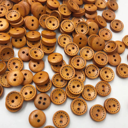 image of 10mm round wood buttons with 2 holes