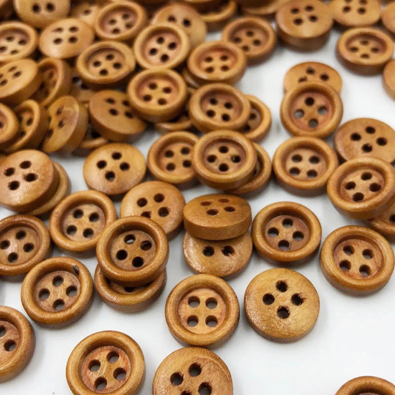 image of 8mm round wood buttons with 4 holes