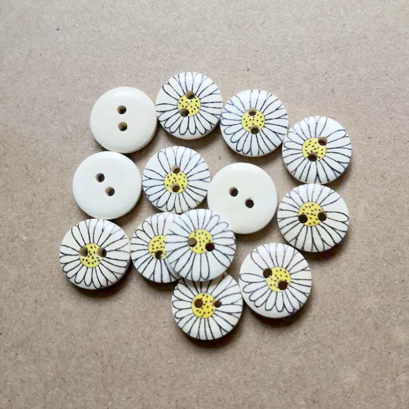 Wood Daisy Buttons (15mm)