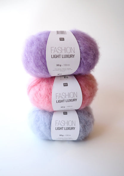 an image showing three balls of rico fashion light luxury in lilac, pink, and light blue. 
