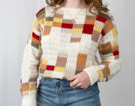 Suéter de punto acolchado de patchwork hecho a mano vintage *25% de descuento*